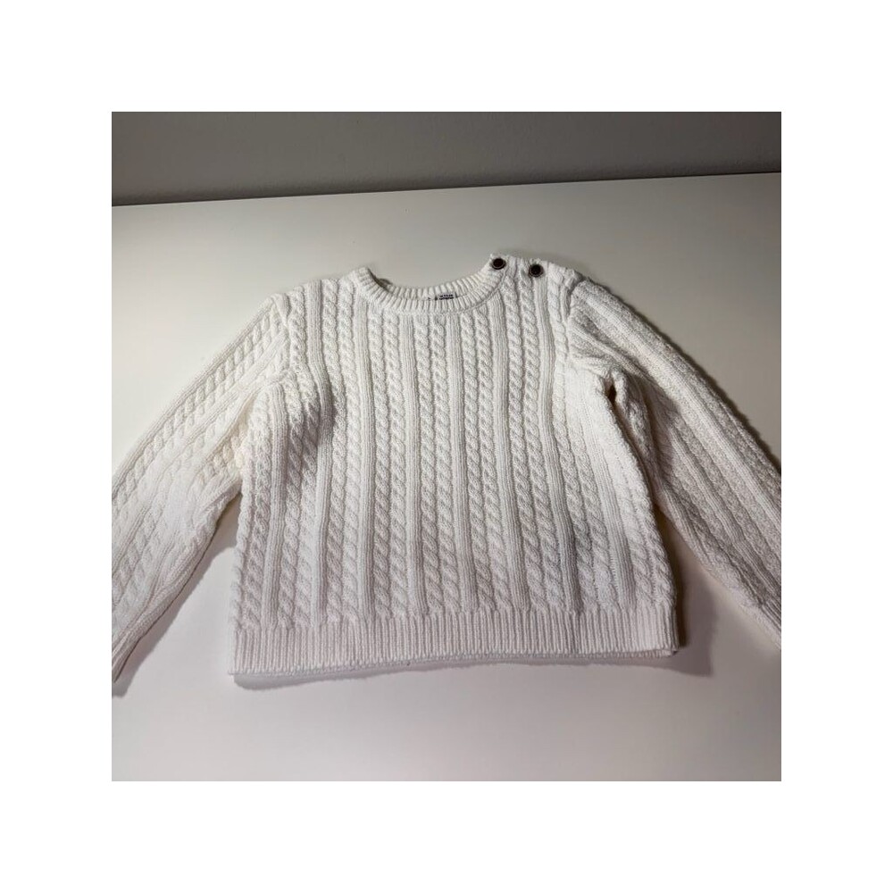 Janie and Jack Off White  Cream Cable Knit Cotton Sweater 18-24M Button Shoulder